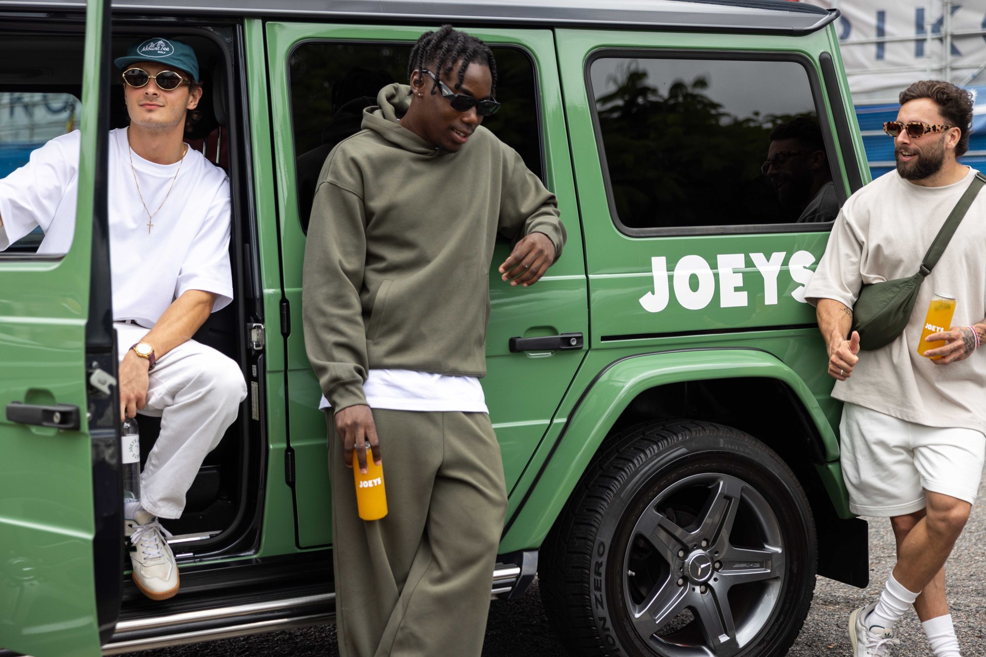 Joeys Brisbane brand campaign with the green Joeys G-wagon