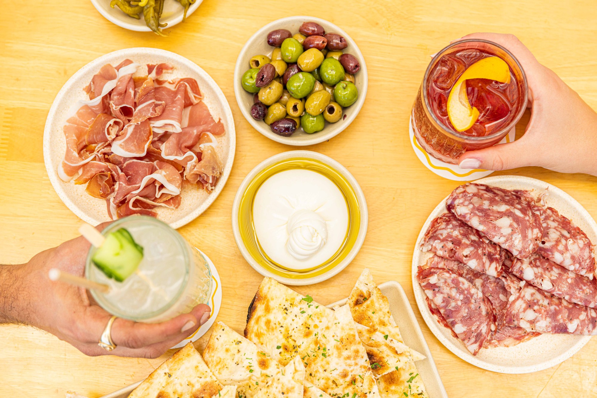 Overhead food and drinks spread shot for Joeys Brisbane Instagram